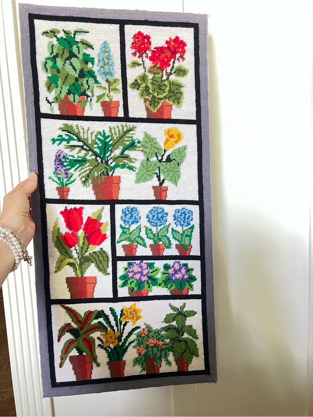 Handcrafted Floral Cross-Stitch Wall Hanging - Multicolor